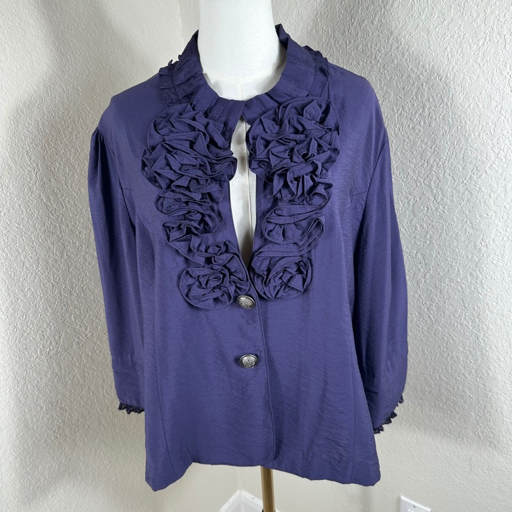 Design Today's Ruffle Front Jacket Women 2XL Purple Coquette Romantic Elegant